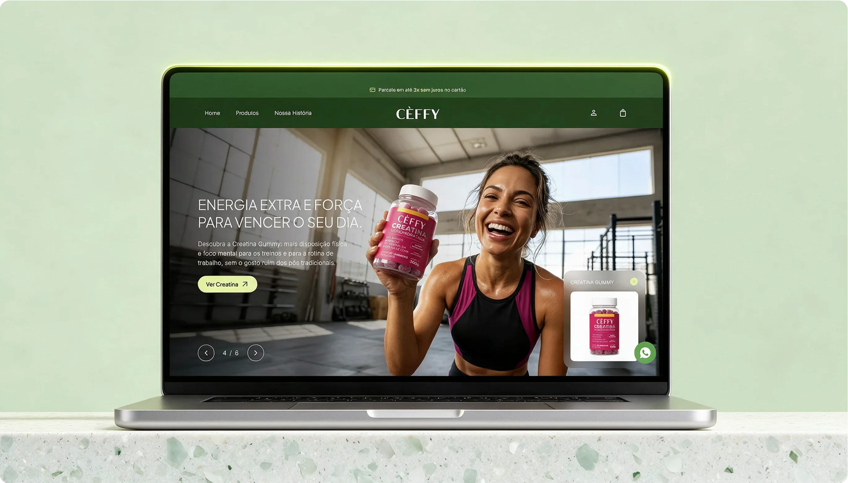 CÈFFY: Creatine product page on a laptop